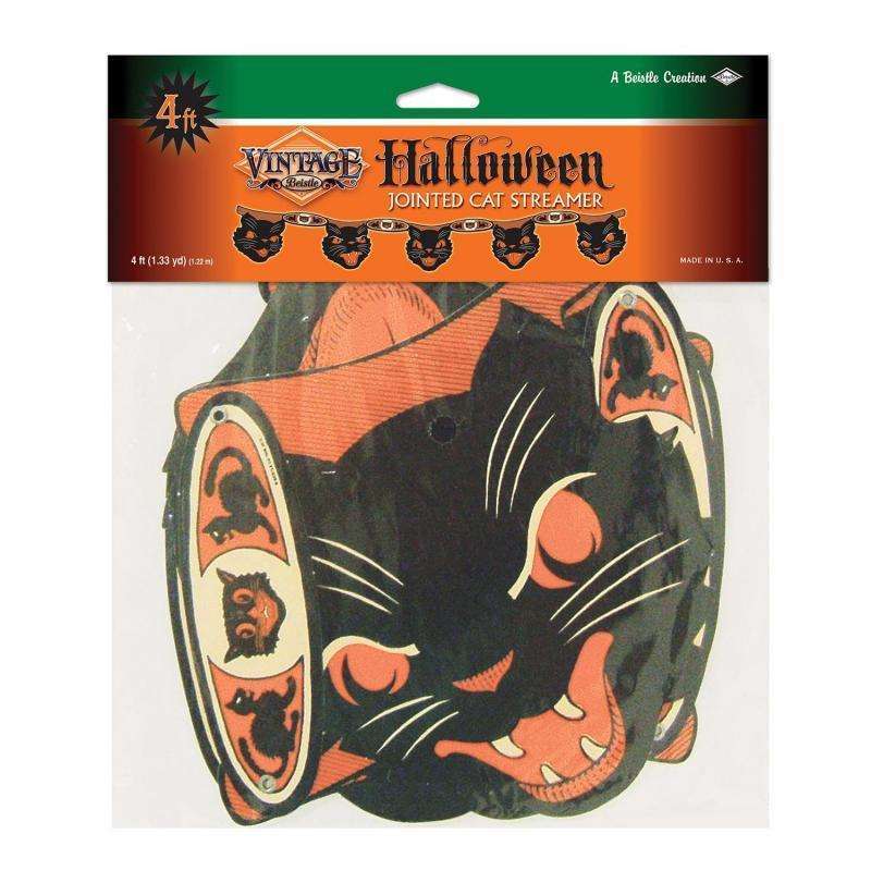 Vintage Halloween Jointed Cat Streamer