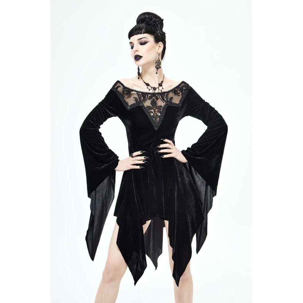 Black Gothic Witch Lace Panel Dress