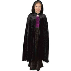 Black Crushed Panne Std Childrens Hooded Cape