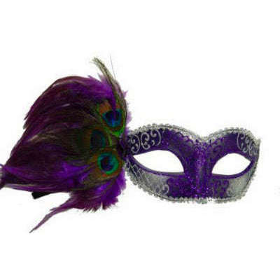 Black Venetian Mask with Peacock Aside