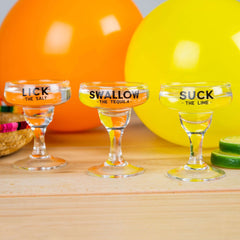 Lick, Swallow & Suck Tequila Shot Glasses Set