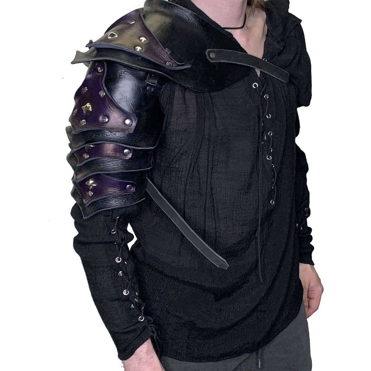 Black & Purple Leather Medieval Pauldron for Purchase