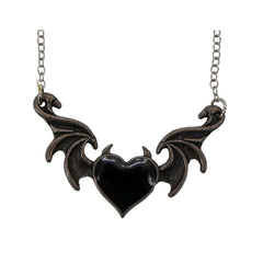 Bat Wing Necklace with Stone Heart