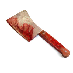 Extra Large Foam Rubber Butcher's Cleaver - BLOODY - Bloodied Silver Blade with Brown Handle