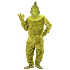 Dr Seuss The Grinch Deluxe Faux Fur Jumpsuit w/ Latex Mask Adult Costume