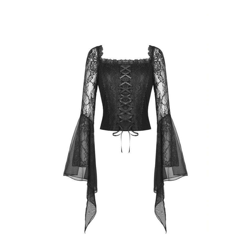 Gothic Lace Mesh Sleeves Corset Top