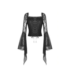 Gothic Lace Mesh Sleeves Corset Top