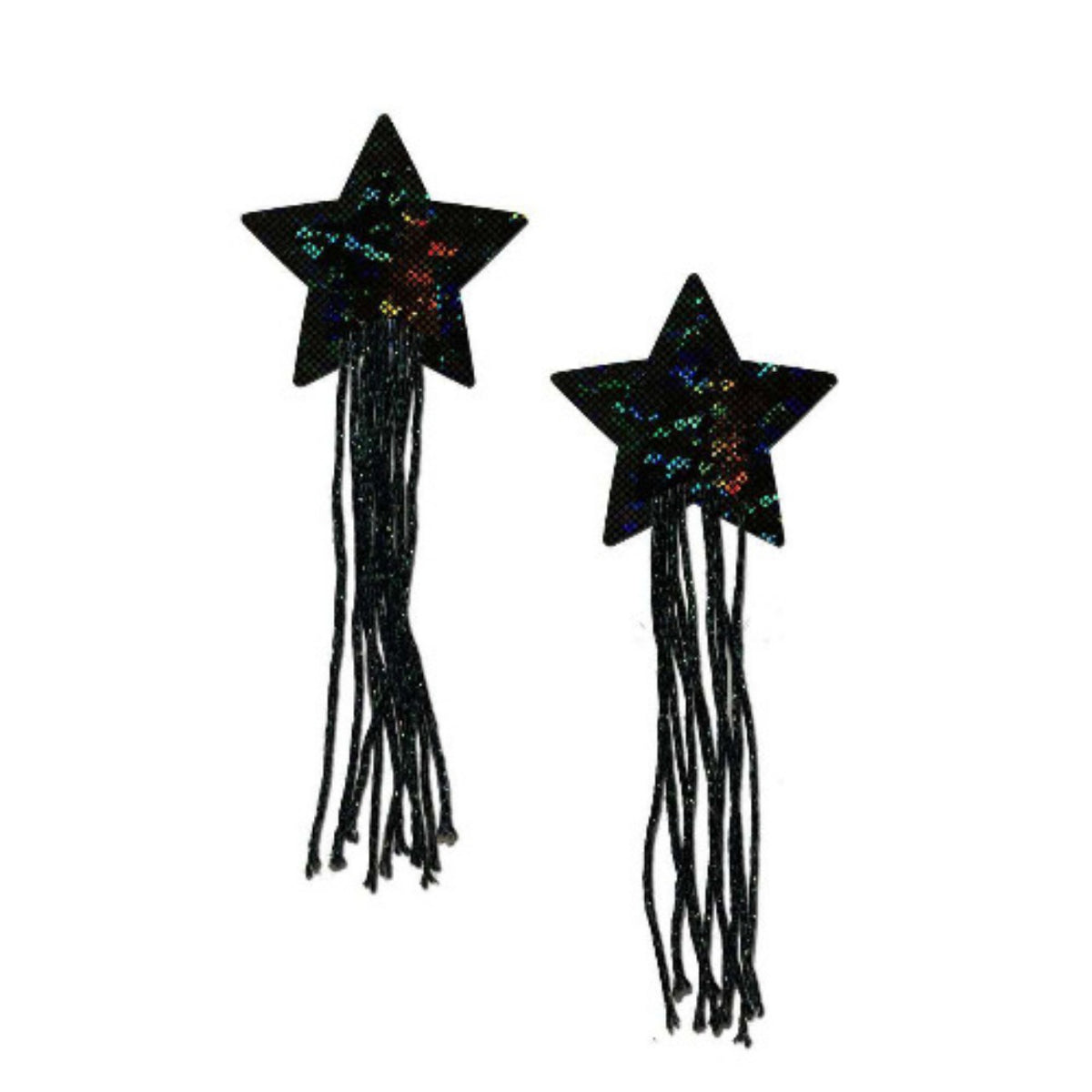 Black Glitter Star with Long Fringe Nipple Pasties