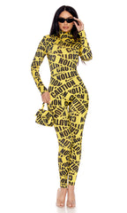 Caution Sexy Caution Tape Catsuit Adult Costume