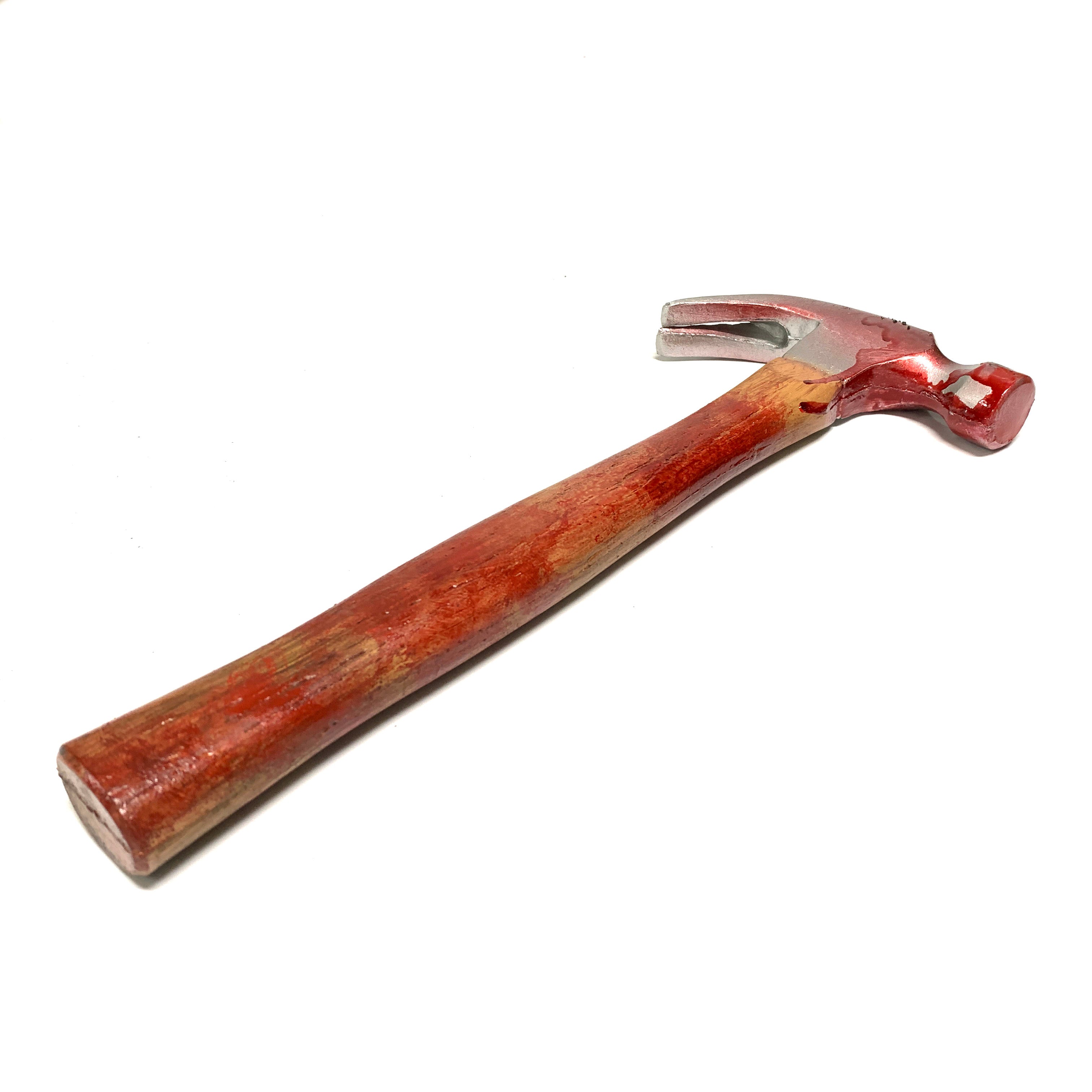 Foam Rubber Standard Claw Hammer Stunt Prop - BLOODY - Bloodied Silver Head with Aged Handle