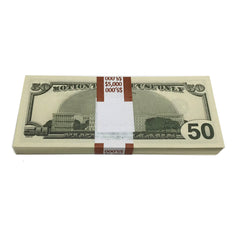 Money Prop -Series 2000 $50's Crisp New $5,000 Full Print Stack