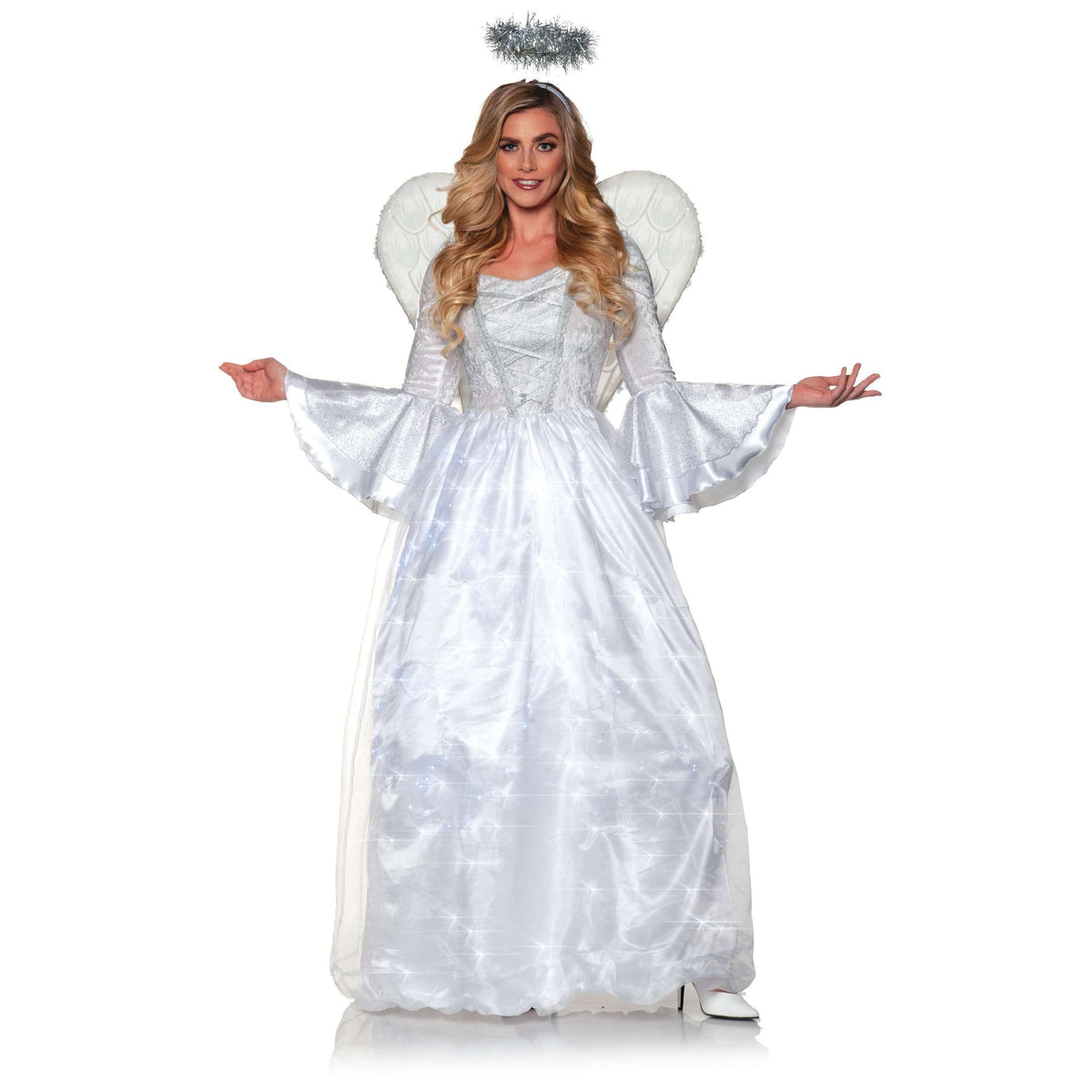 Heavenly White Angel Light Up Dress Women's Adult Costume w/ Wings & Halo