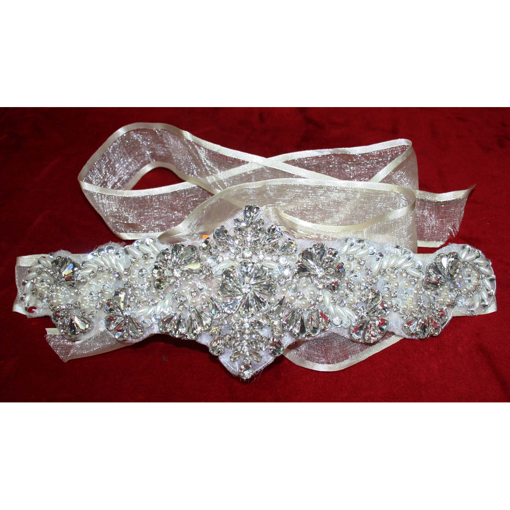 Wide Beaded Chiffon Bridal Belt