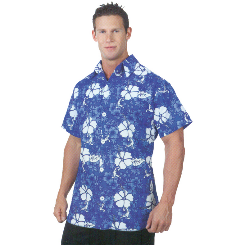 Blue & White Hawaiian Button Down Unisex Shirt