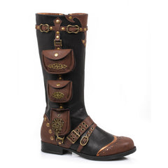 Brown and Black 1 Inch Womens Steam Punk Boot with Gold Hardware