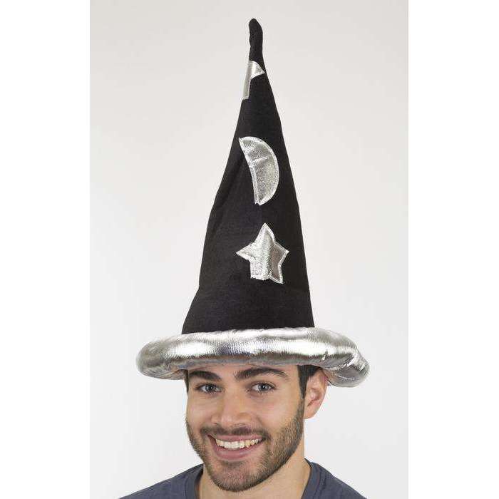 Black & Silver Velvet Wizard Hat