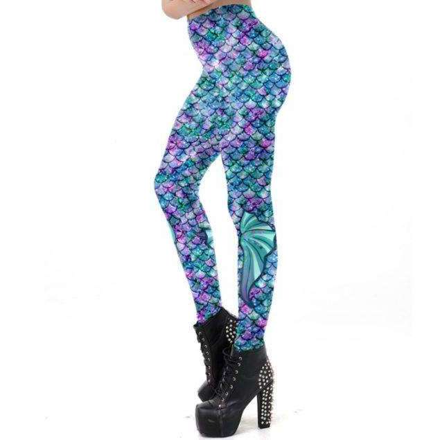 Mermaid Plus Size Yoga Leggings, Scale Print, Ombre, Blue, Purple