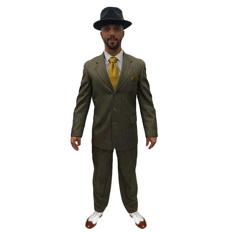 1920s 3-Piece Grey Striped Suit Adult Costume w/ Jacket, Pants and Tie ...