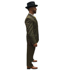 1920s 3 Piece Grey Striped Suit Men's Costume w/ Jacket, Pants and Tie