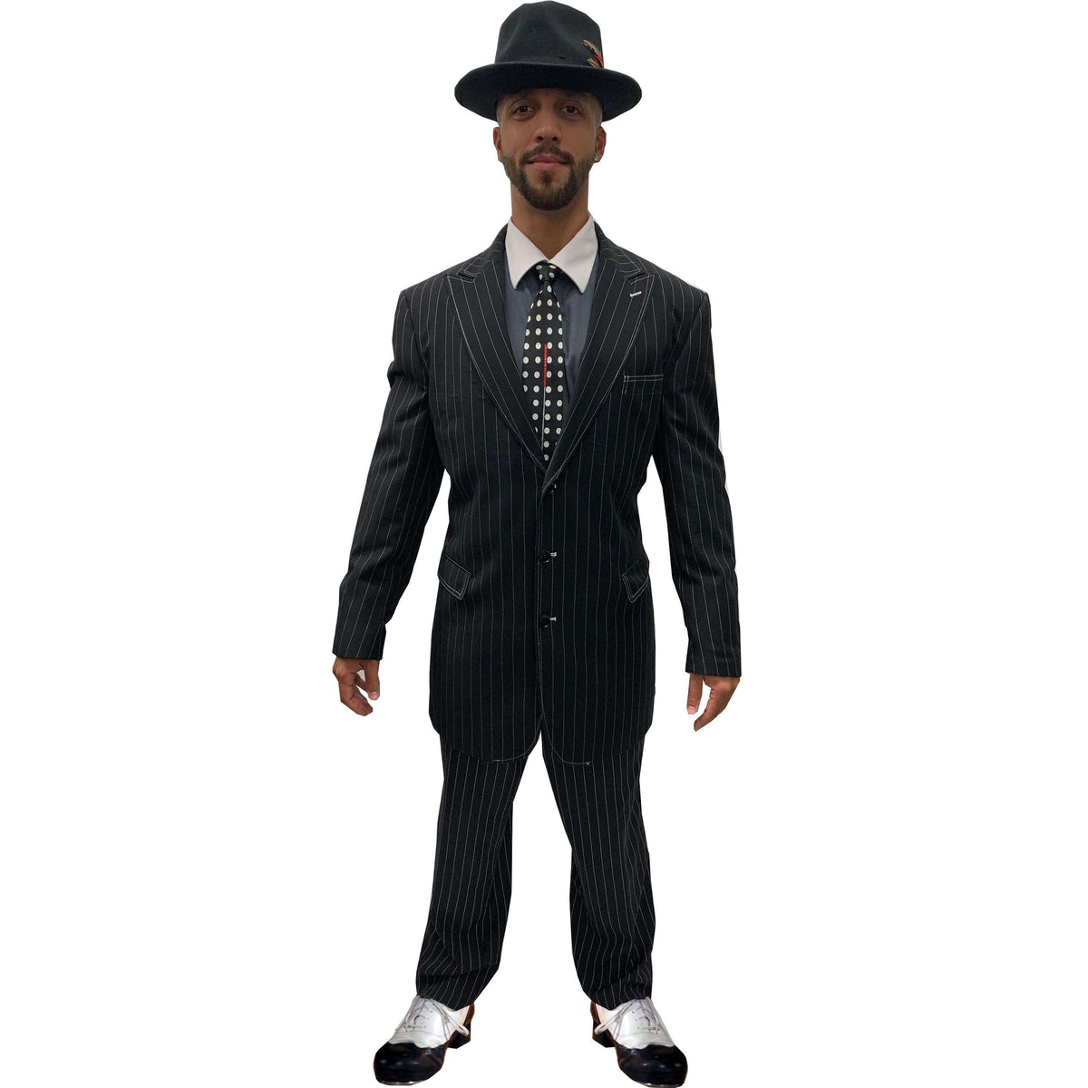 Rental- 1920s Men Black Pinstripe Zoot Suit- 46R