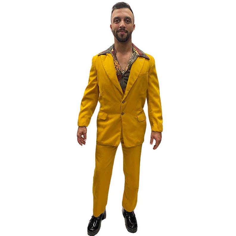1970s Mustard Leisure Suit Adult Costume w/ Patterned Shirt