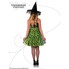 Bibity Green & Black Witch Light Up Skirt w/ Bats and Hat Adult Costume