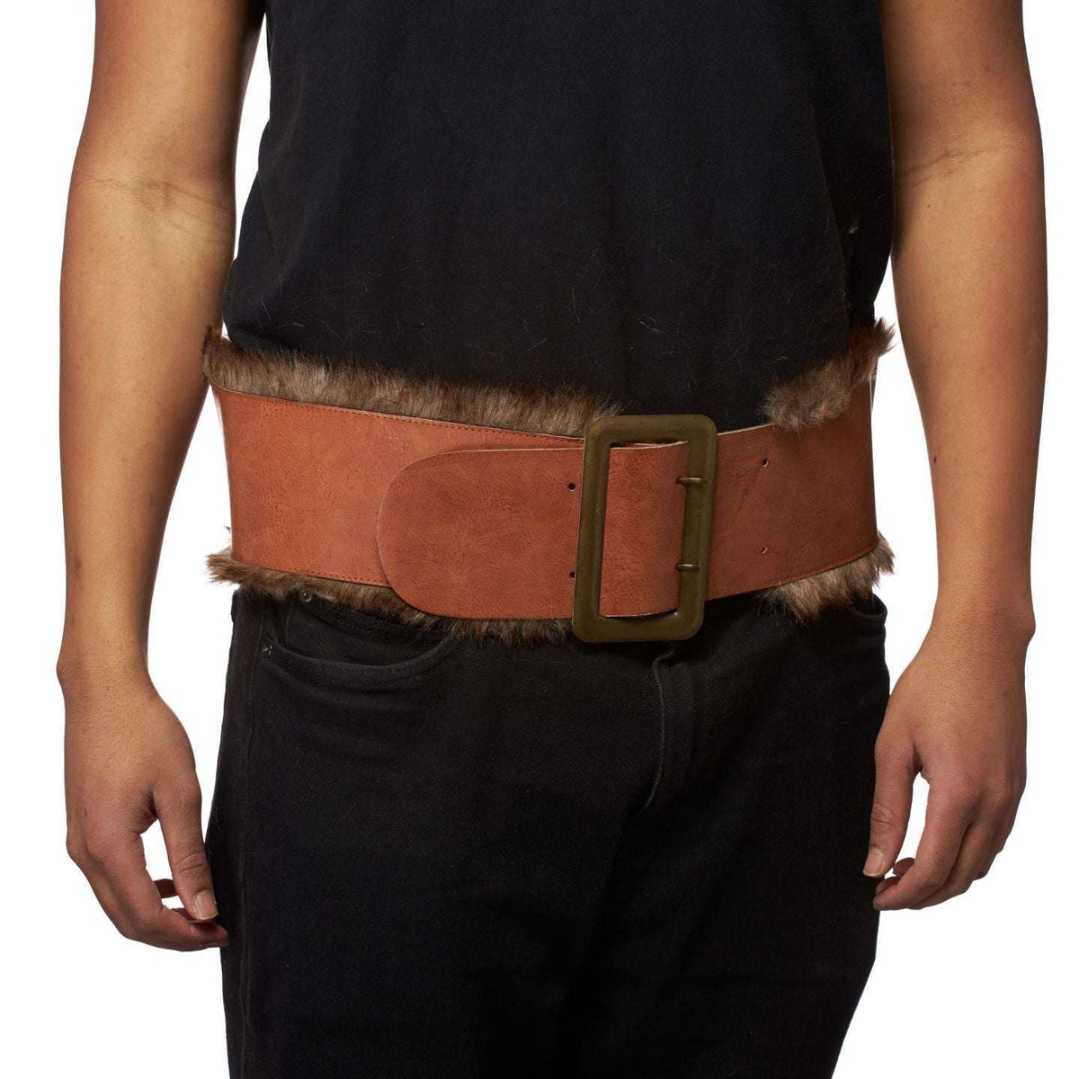 Leatherlike Viking Belt w/ Faux Fur Trim XL