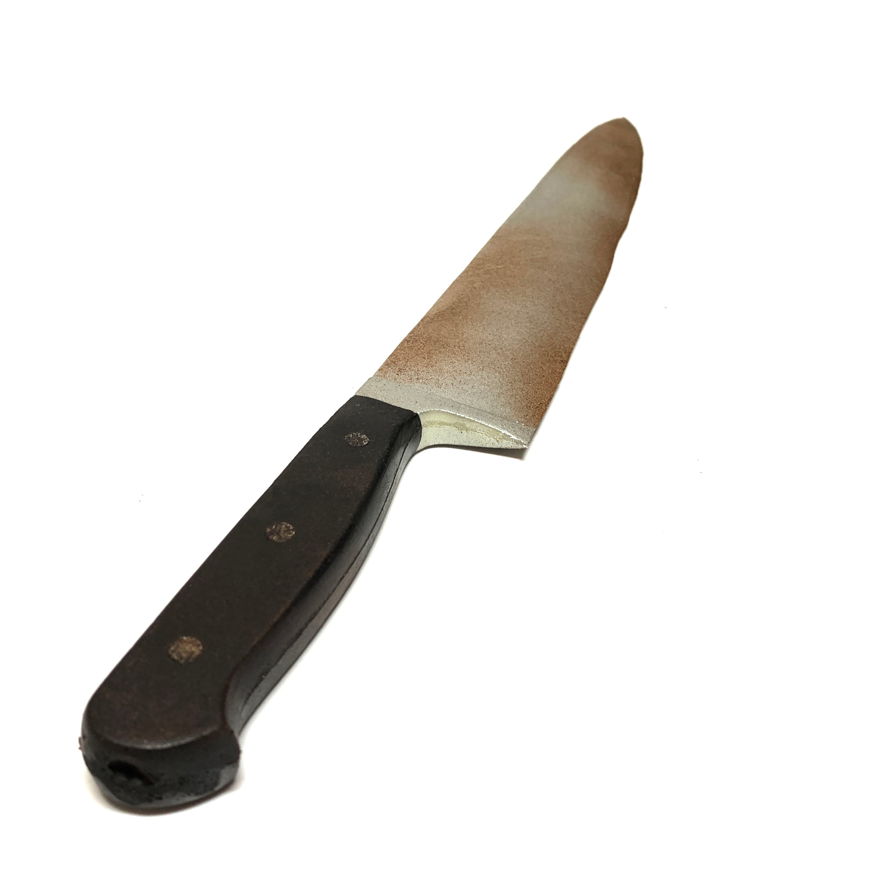 17 Inch Extra Large Kitchen Knife Foam Rubber Stunt Prop- Black Handle Rusty - Rusty