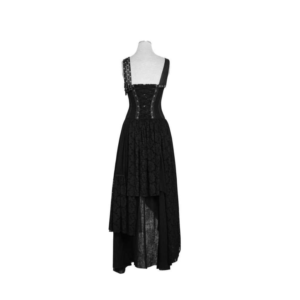 Women Steampunk Corset Dress Women Gothic Faux Leather Corset With  Asymmetric Lace Skirt Set
