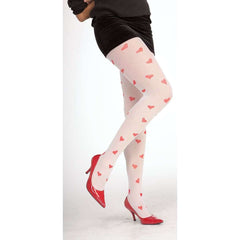 Valentine's Day White w/ Red Heart Women's Adult Tights