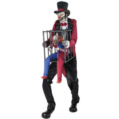 7' Rotten Ringmaster with Caged Clown Animated Prop Decoration