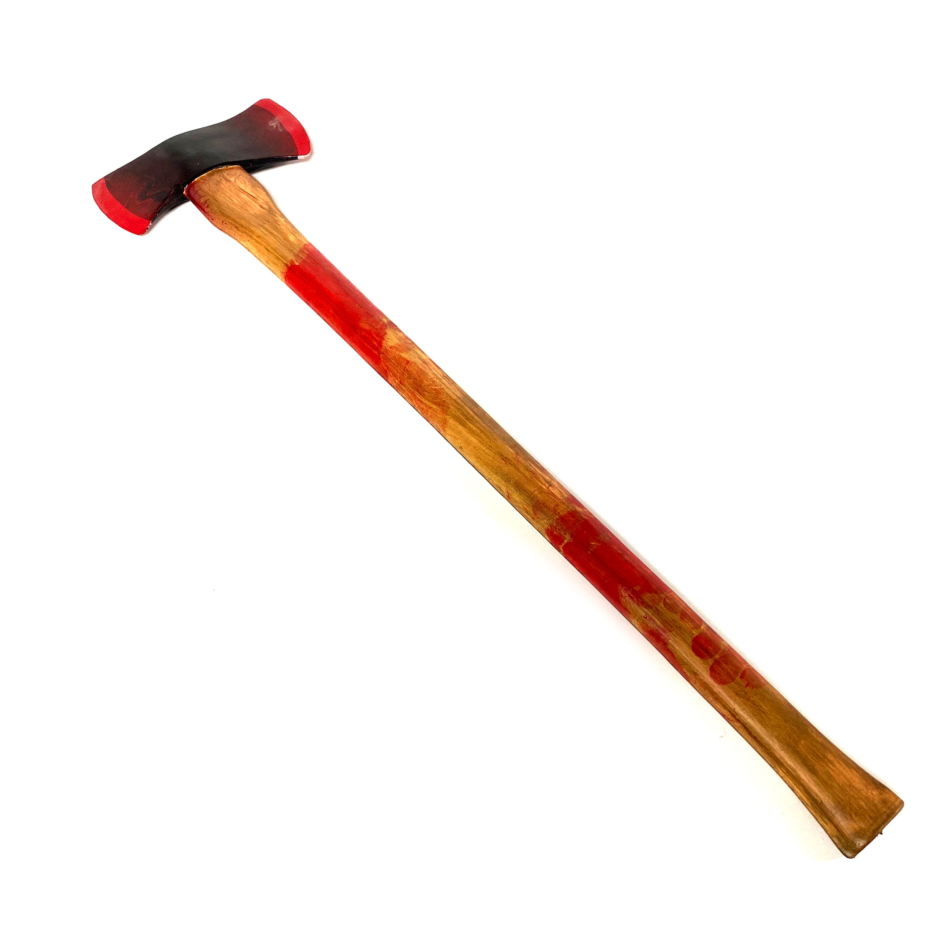 35 Inch Dual Head Urethane Foam Rubber Axe Stunt Prop - BLOODY - Bloodied Silver Head with Aged Handle