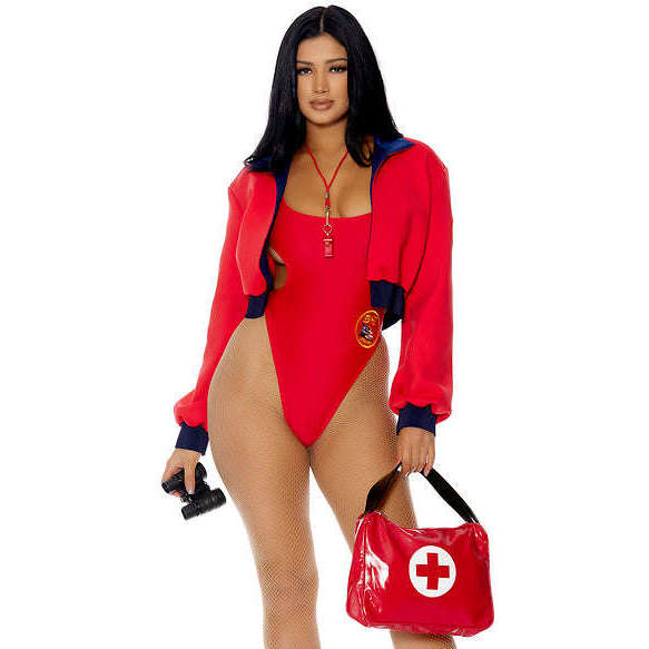 Watch Out Bae! Sexy Lifeguard Adult Costume with  Binoculars, Whistle and First Aid Bag