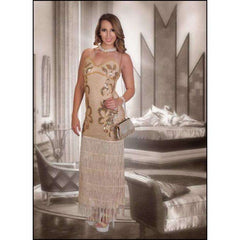 Long Beige Flapper Fringe Dress