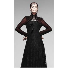 Black Gothic Lace Dress with Red Accents