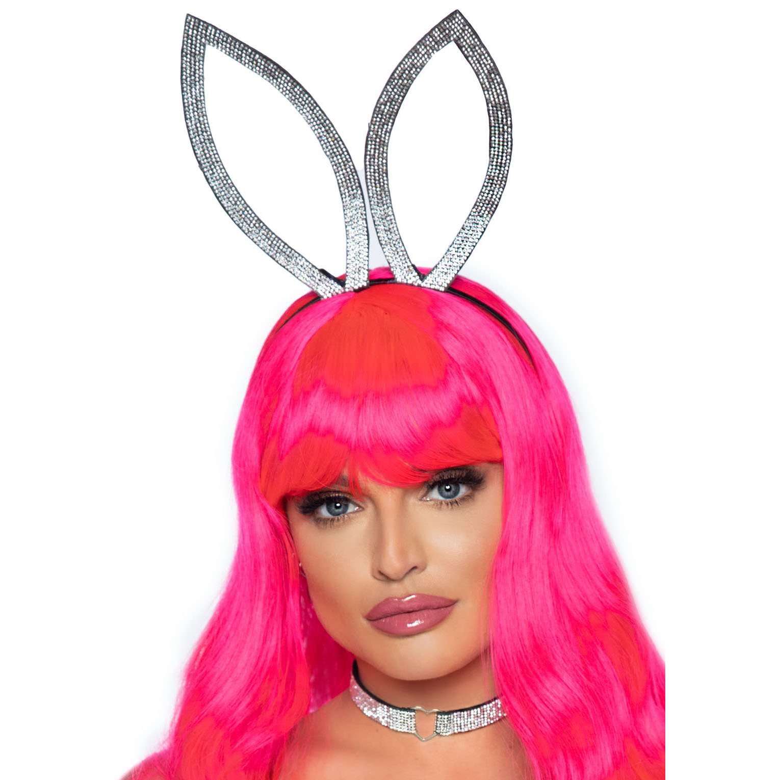 Faux Rhinestone Bunny Ear Headband & Heart Choker Set