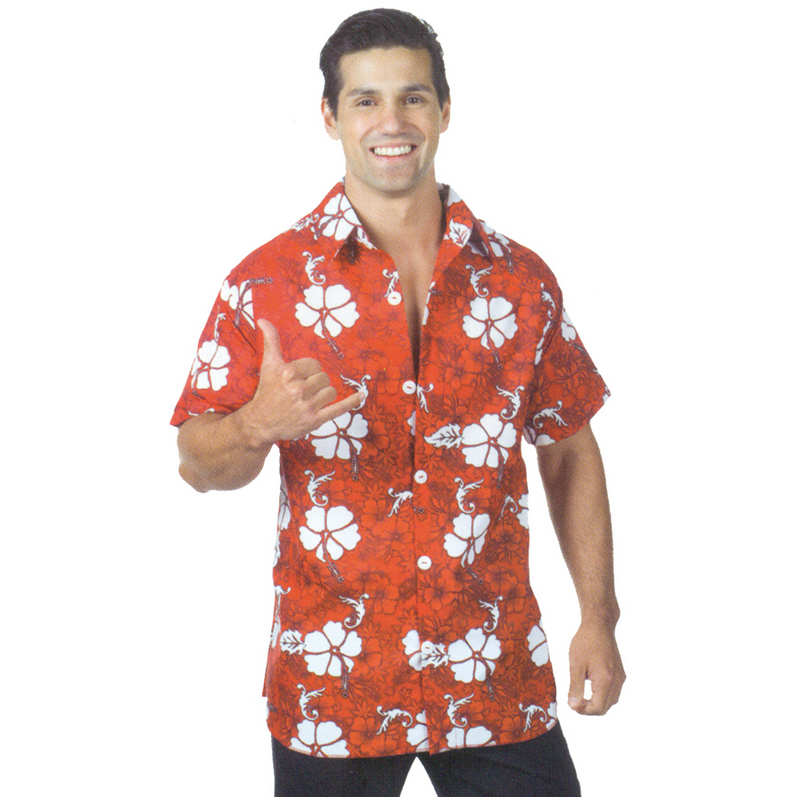 Red Hawaiian Button Down Unisex Shirt w/ White Accents