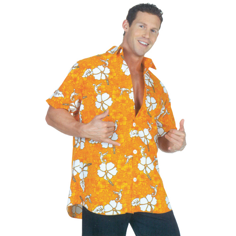 Orange Hawaiian Shirt w/ White Accents