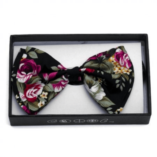 Black Floral Print Bow Tie