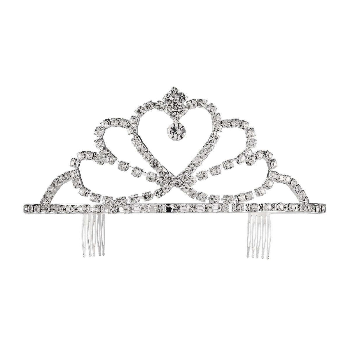 Heart Shaped Rhinestone Tiara - Silver