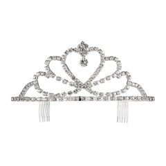 Heart Shaped Rhinestone Tiara - Silver