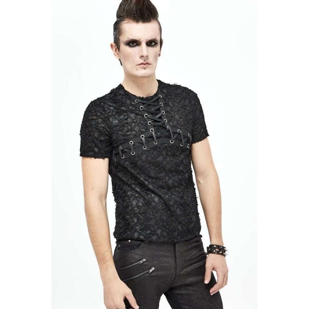 Men's Distressed Lace Up Black Gothic Top
