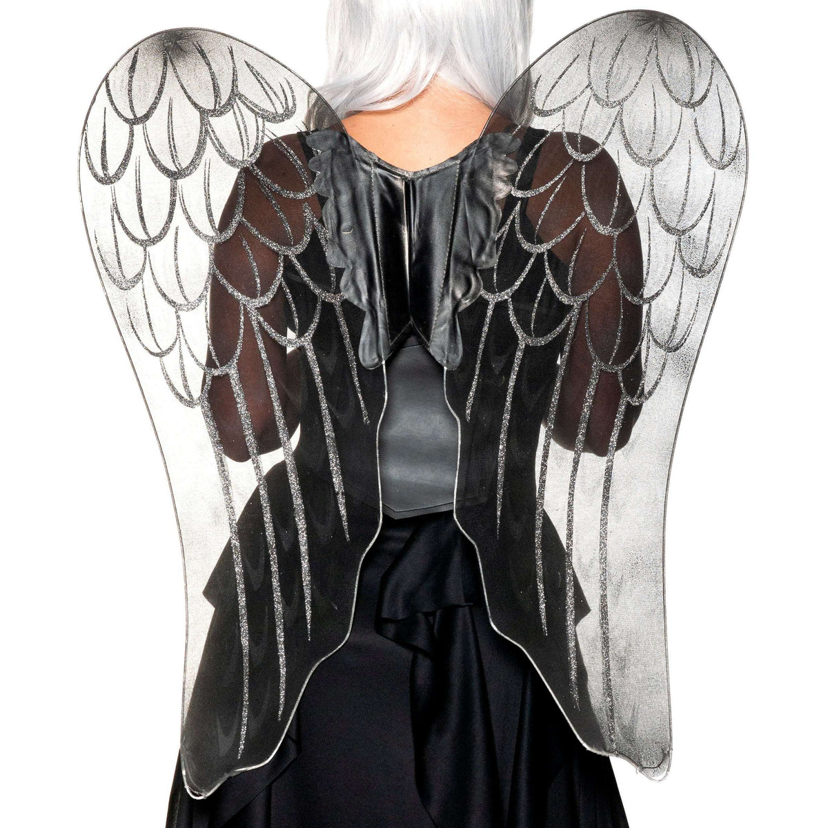 Black Angel Mesh Wings with Glitter Feather Detail