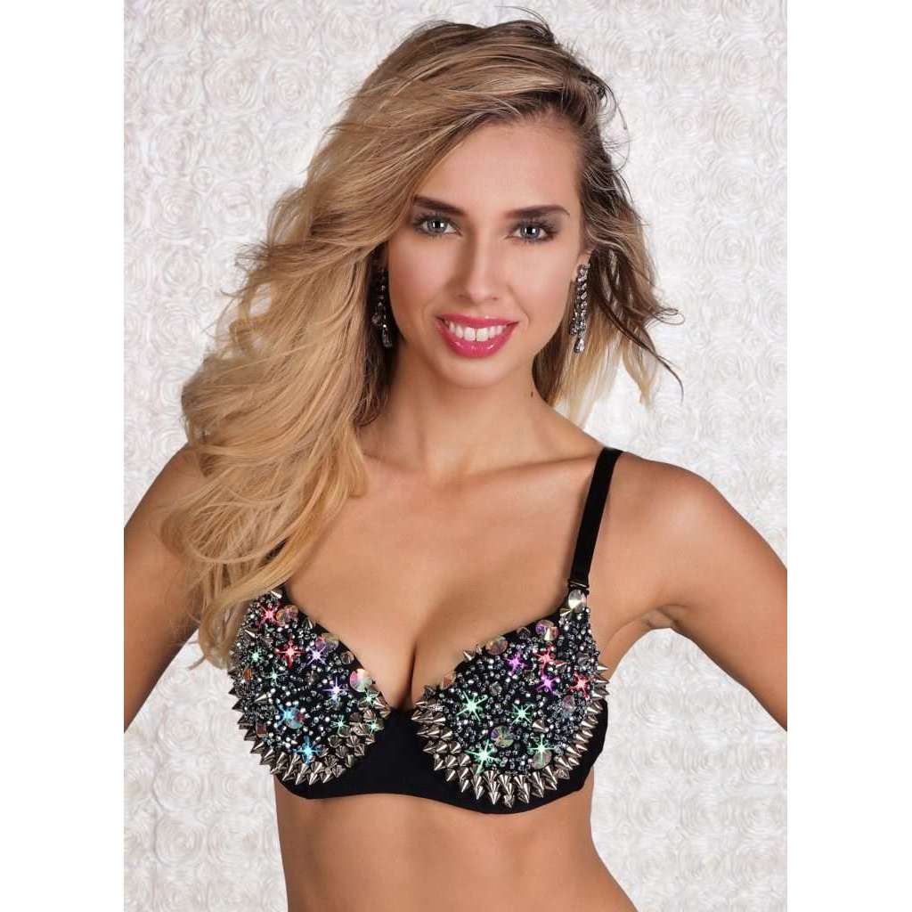 spike bra in black with silver or gold