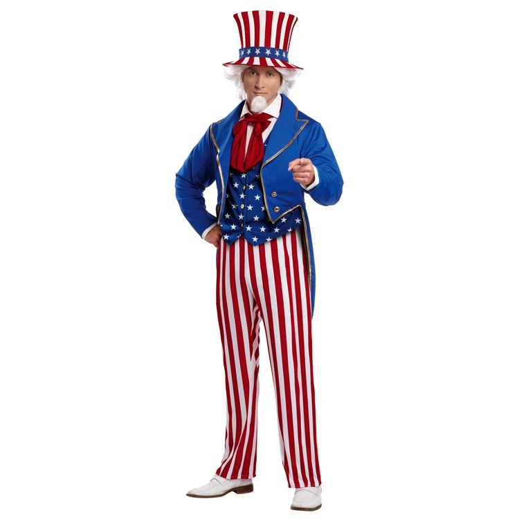 Uncle Sam American Flag Suit Adult Costume w/ Hat - Red / XL