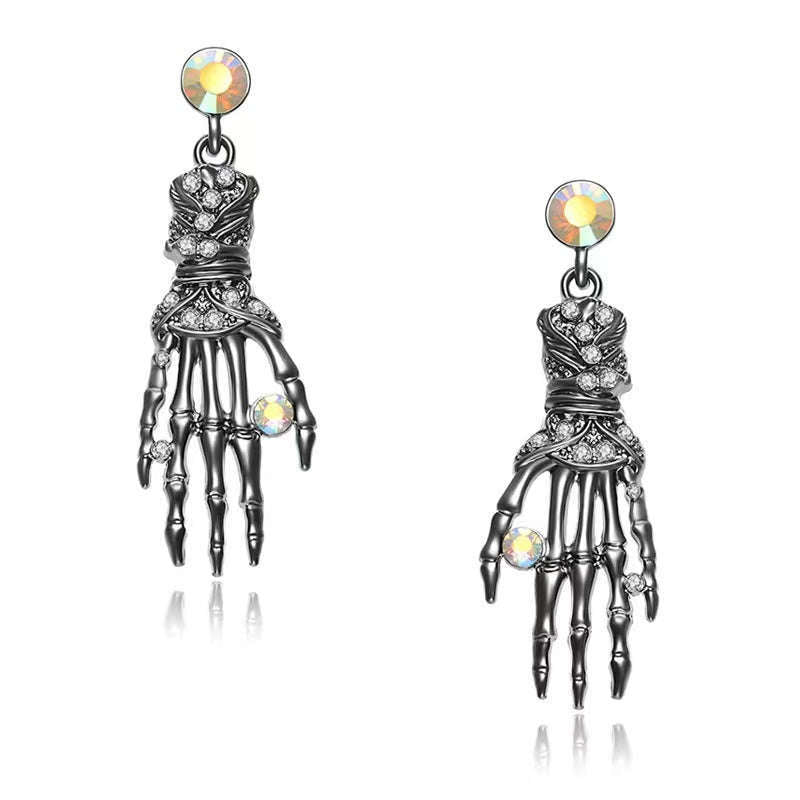 Skeleton Hand Earrings with Gemstones