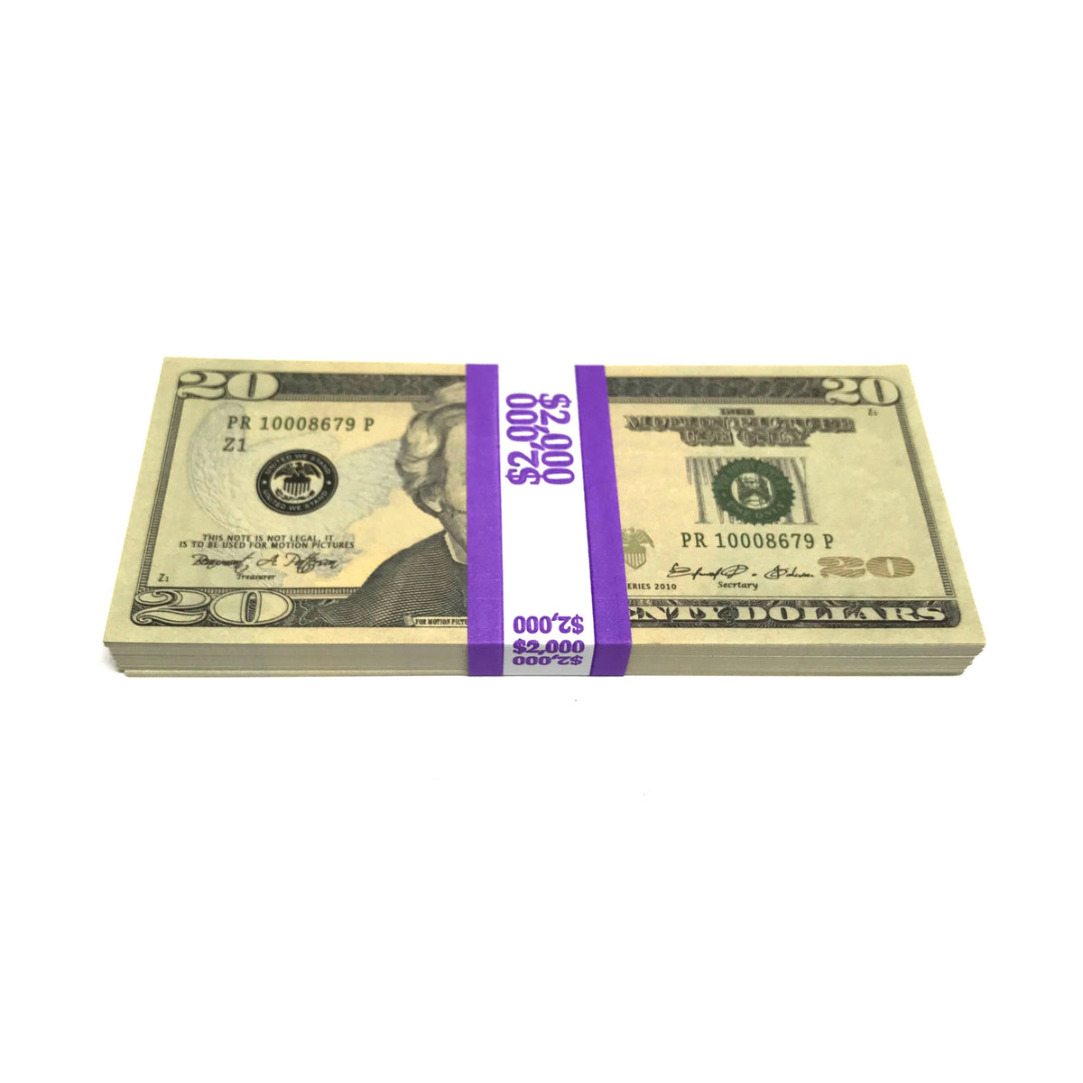 Money Prop - Series 2000 $20's Crisp New $2,000 Full Print Stack —