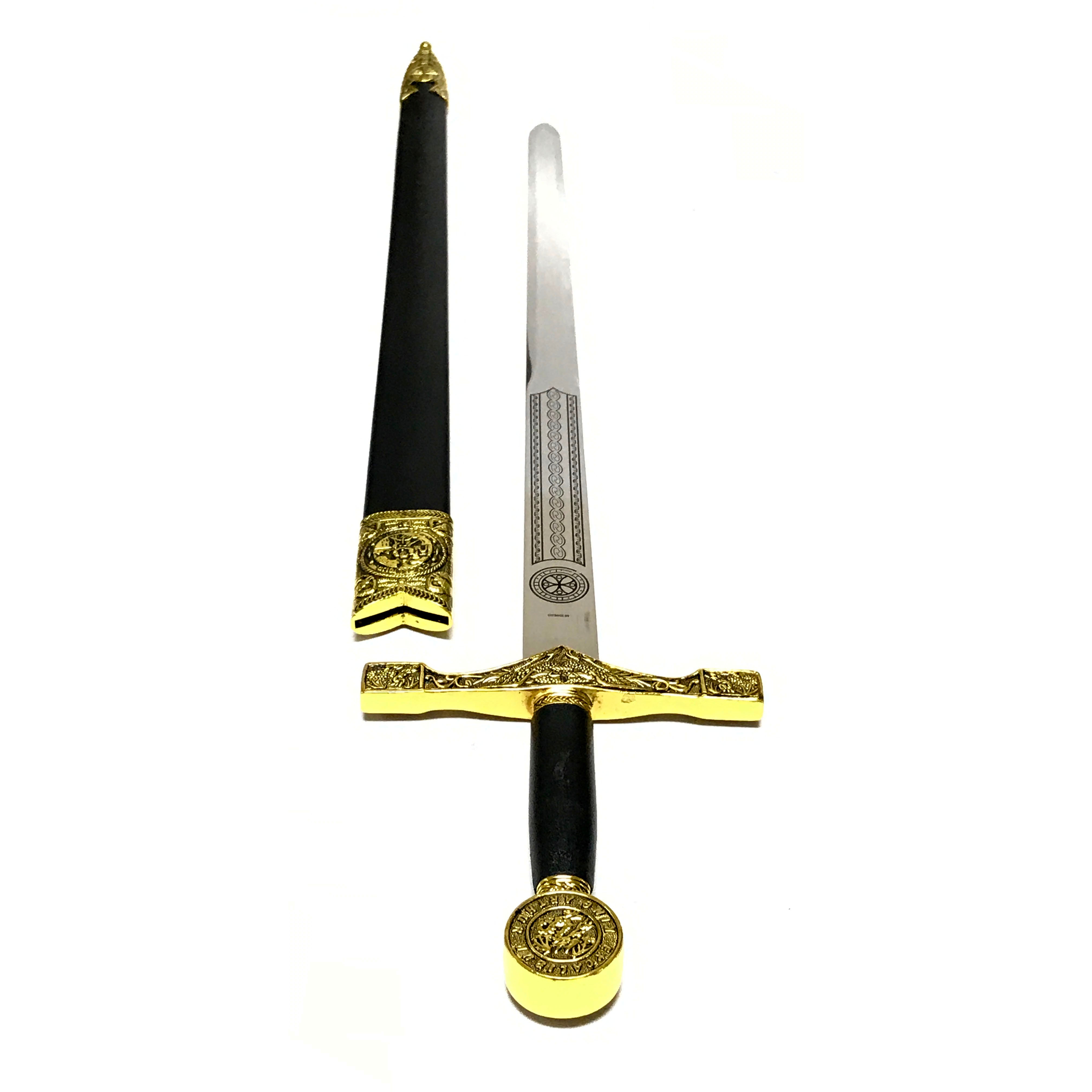 Gold and Silver King Arthur Knight's of the Round Table Excalibur Metal Replica Sword with Scabbard