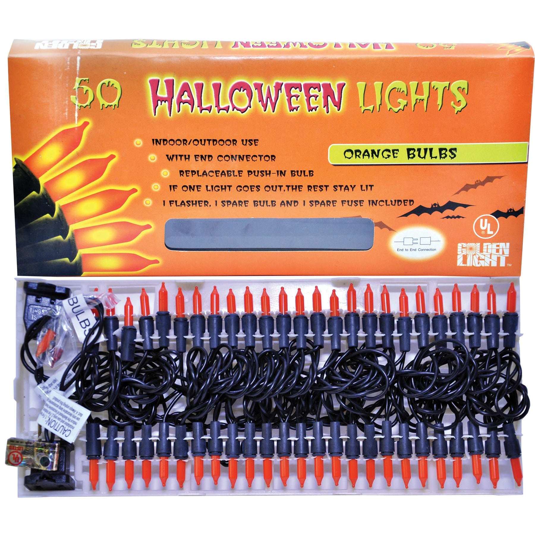 50-Count Orange Halloween Lights with Connector