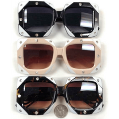 Cool Retro Look Sunglasses Clear Gems White Corners